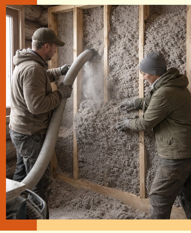 Утепление бревенчатого дома эковатой в Сосновоборске