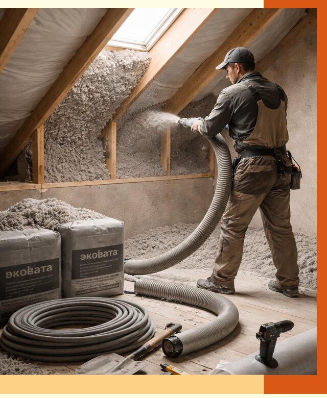 Утепление мансарды эковатой в Сосновоборске от 2276 руб/м2 — монтаж, задувка, цена | ТепломастерСсб