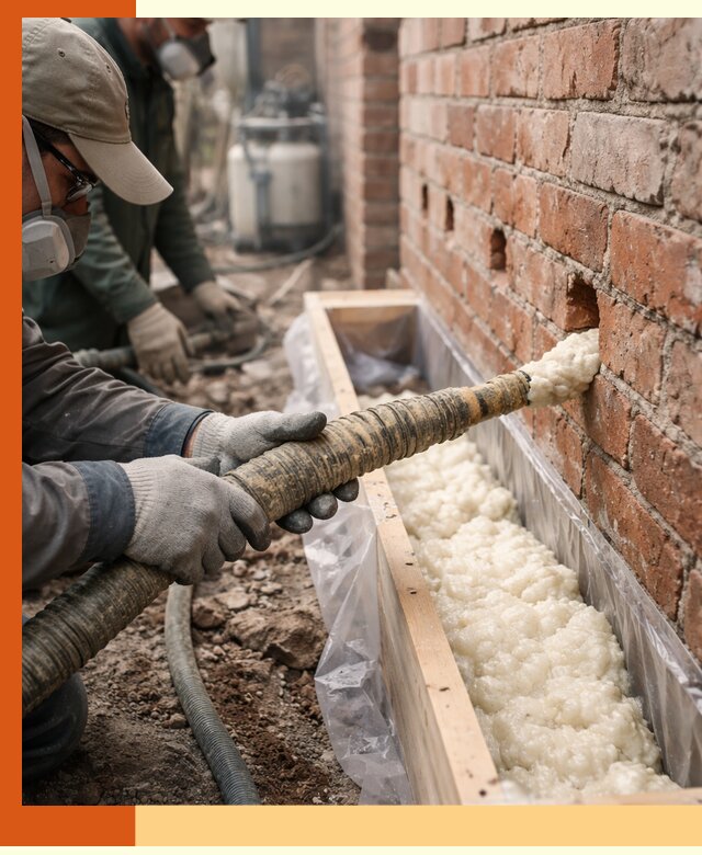 Заливка ППУ в пустоты кирпичной стены в Сосновоборске