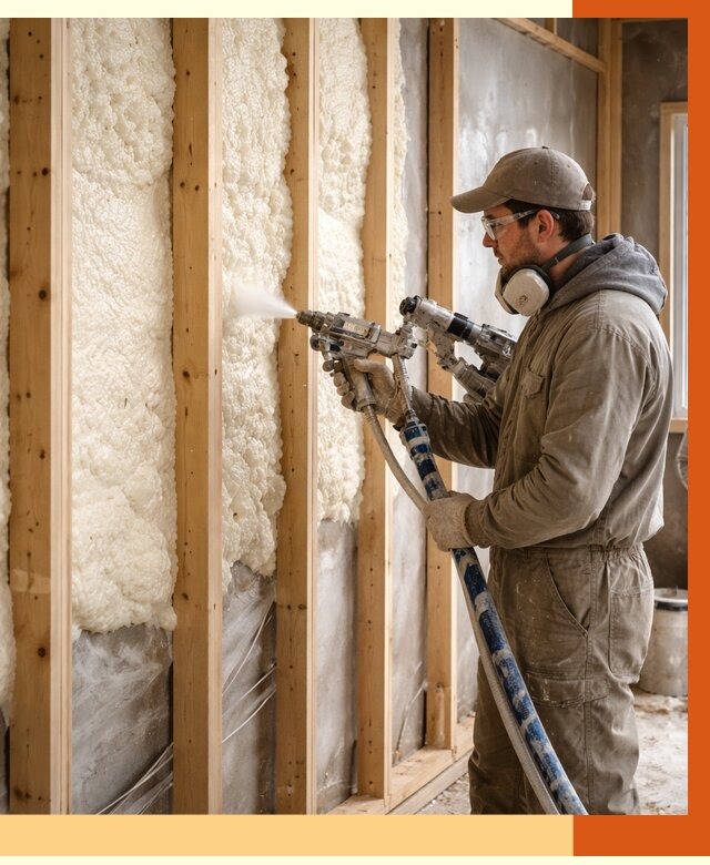 Утепление каркасной стены ППУ в Сосновоборске от 4397 руб./м2 под ключ | ТепломастерСсб