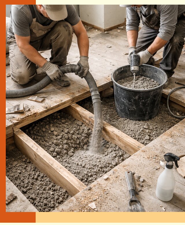 Заполнение пустот пола в Сосновоборске полиуретаном и пенополистиролом