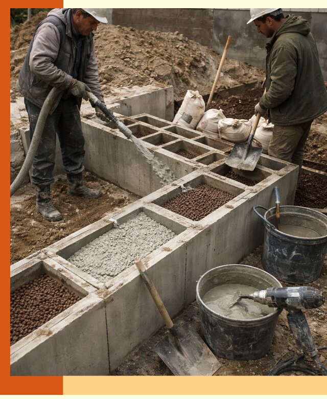 Заполнение полостей фундамента в Сосновоборске герметичным утеплением и повышением прочности