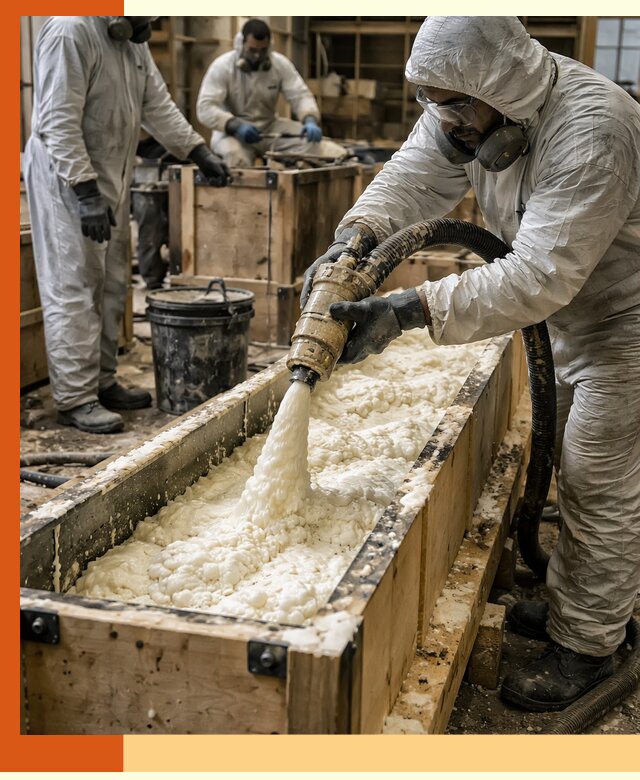 Заливка пенополиуретана в формы для утепления в Сосновоборске